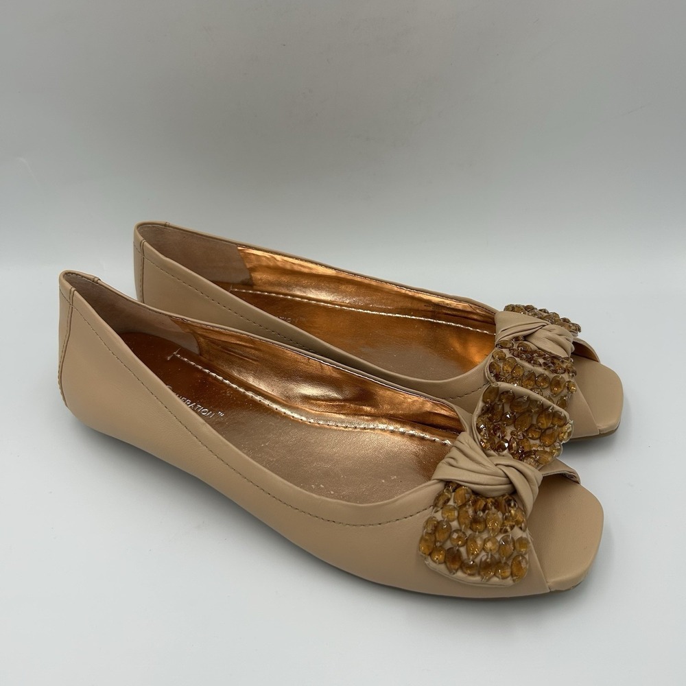 BCBGeneration Channa Mojave Bow Open Toe Flats Size 8B‎